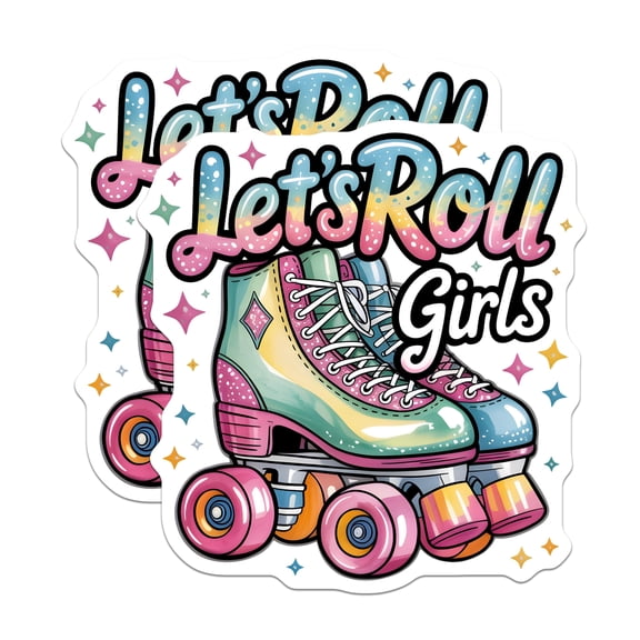 (2 Pack) Let's Roll Girls Roller Skate Magnets - Retro Vibes Fridge Magnets - Funky Locker Aesthetic Decor - 5 Inches On Longest Side - Thick Durable Magnet - Made in USA - MAG27764