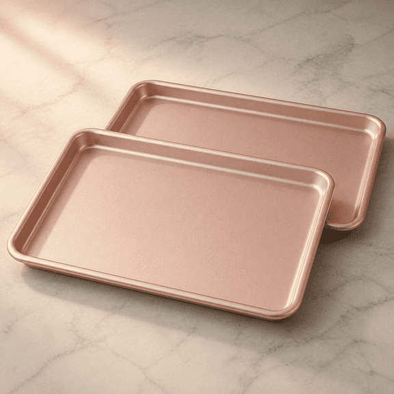 2 Pack Roll Pan Nonstick Baking Sheet For Oven Thicker Carbon Steel Cookie 15x10 Inch Heavy Duty & Easy Clean Rose