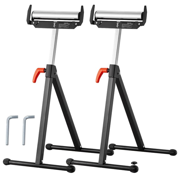2-Pack Roller Stands, 250 lbs, 27-43 in Height, Folding Heavy, Roller & Guides for Table Saw Outfeed Support