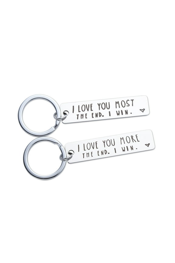 2 Pack Romantic Couple Keychain Keyring Keyfob Set Valentine's Day Lover Gift Stainless Steel I Love you More Most The End I Win