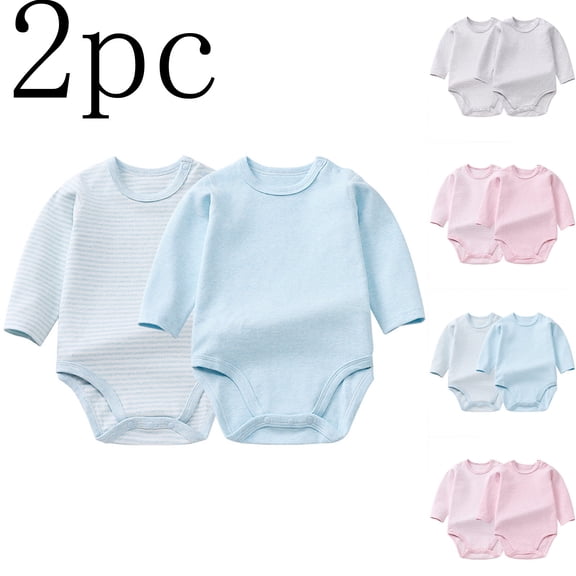 2 Pack Romper For Toddler Long Sleeve Crew Neck Button Down One Piece Onesies Cotton Comfy Soft Jumpsuit (18 Months, Light Blue)