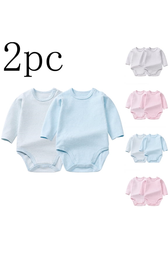 2 Pack Romper For Toddler Long Sleeve Crew Neck Button Down One Piece Onesies Cotton Comfy Soft Jumpsuit (18 Months, Light Blue)