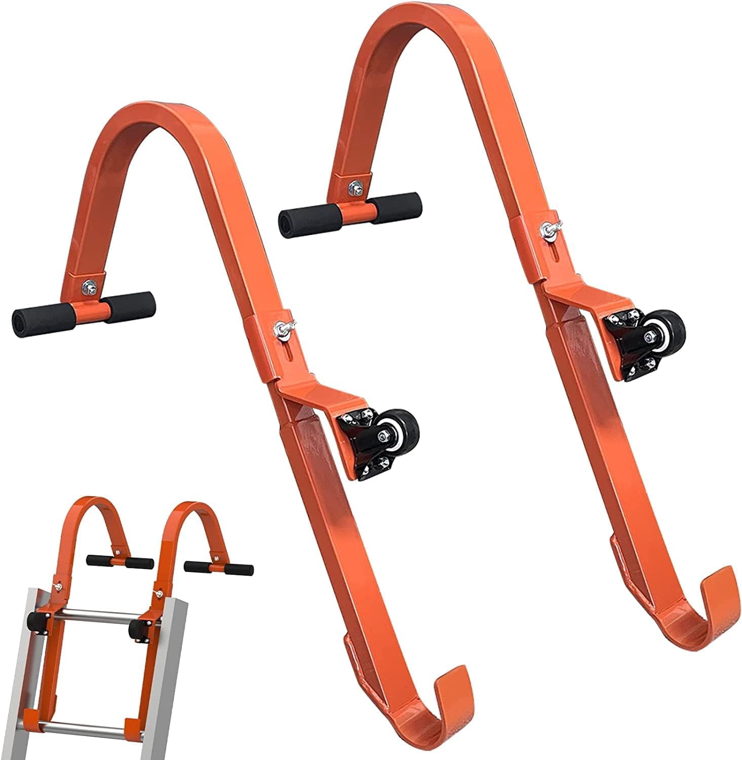 2 Pack Roof Ladder Hooks with Wheel, Heavy Duty Steel Ladder Stabilizer ...