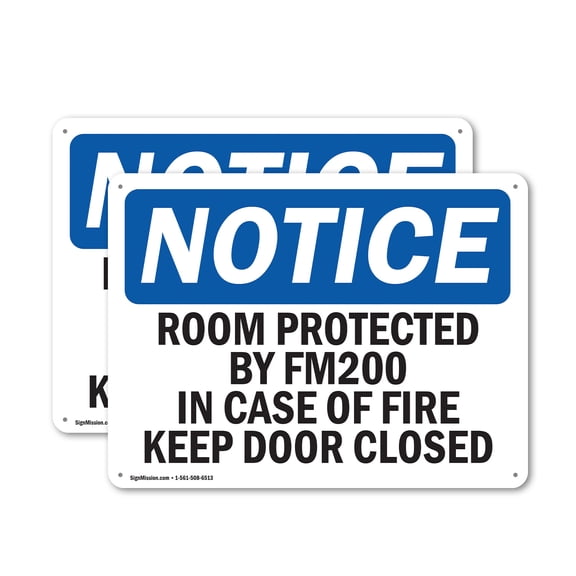(2 Pack) Room Protected By Fm200 In Case Of Fire OSHA Notice Sign 24 Inch X 18 Inch Plastic Sign, Weather Resistant, UV Protected for Workplace, Business, and Construction Site, Made in