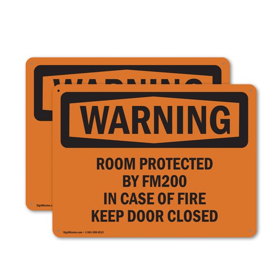 (2 Pack) Room Protected By Fm200 In Case Of Fire OSHA Warning Sign 18 Inch X 12 Inch Plastic Sign, Weather Resistant, UV Protected for Workplace, Business, and Construction Site, Made