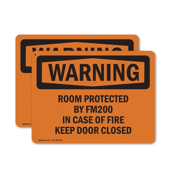 (2 Pack) Room Protected By Fm200 In Case Of Fire OSHA Warning Sign 24 Inch X 18 Inch Plastic Sign, Weather Resistant, UV Protected for Workplace, Business, and Construction Site, Made