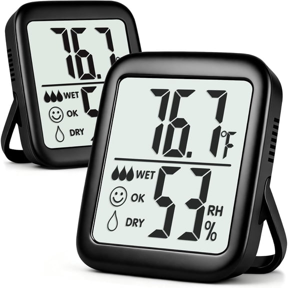 2 Pack Room Thermometer for Home, Hygrometer Indoor Humidity Meter Gauge, Digital Temperature and Humidity Sensor Monitor for House, Terrarium, Incubator, Greenhouse - Battery Included