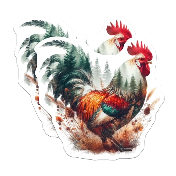 (2 Pack) Rooster Stickers - Forest Animal Art - Chicken Decal - 5" On Longest Side - Sticks to Smooth Flat Surfaces - Made in USA - BMCS15220
