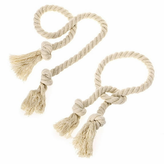 2 Pack Rope Curtain Tiebacks, Natural Cotton Curtain Holdbacks, Outdoor Curtain Tiebacks for Patio Gazebo Pergola Cabana, Decorative Curtain Tie for Rustic Farmhouse Village Theme, Beige