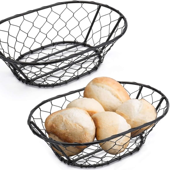 2 Pack Rope Metal Oval Bread Basket, 9 1/2 x 6 1/2 x 2.75 Inches, Bread Proofing Basket for Professional & Home Bakers