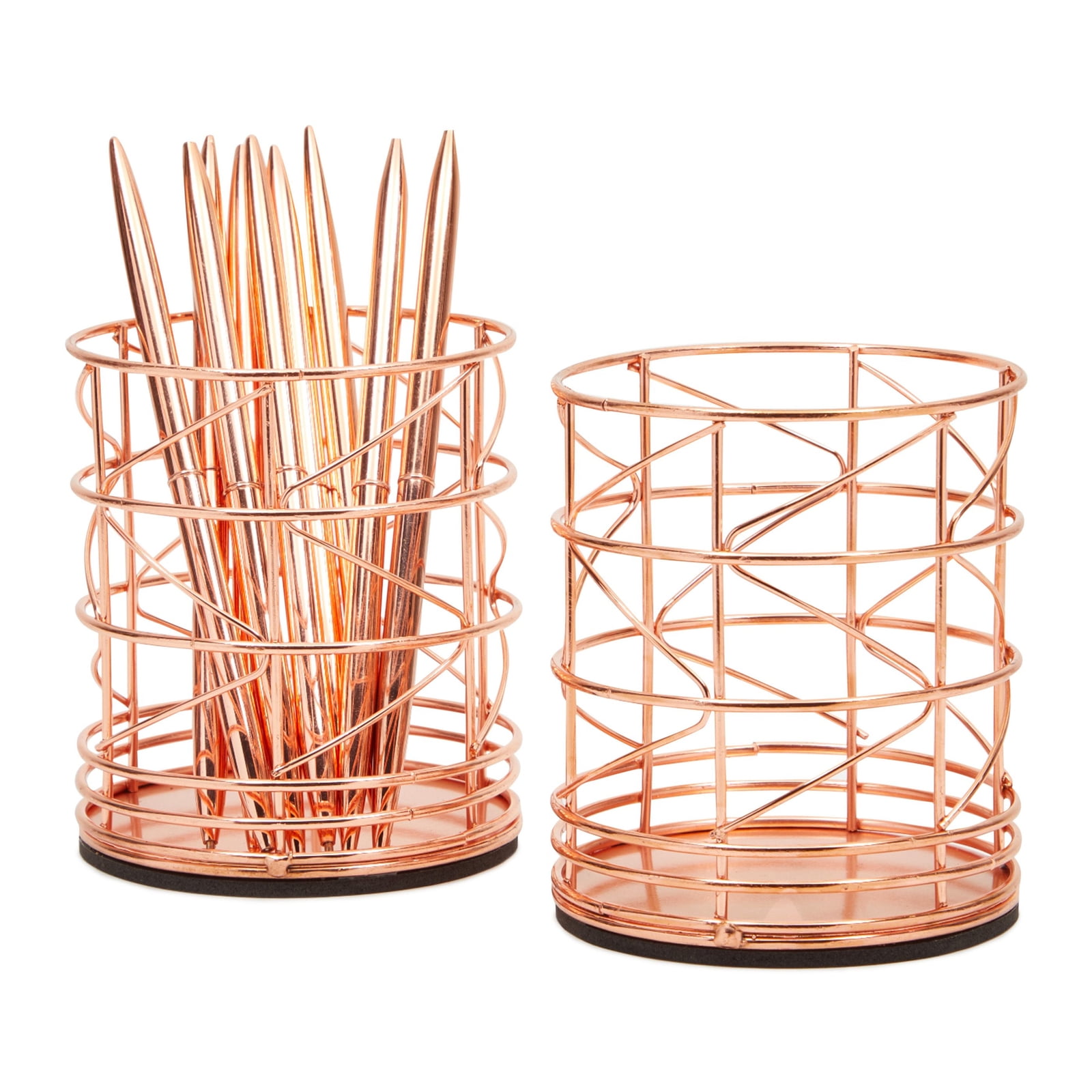 2Pack Rose Gold Pen Holder, Metal Wire Pink Pencil Holder for Desk