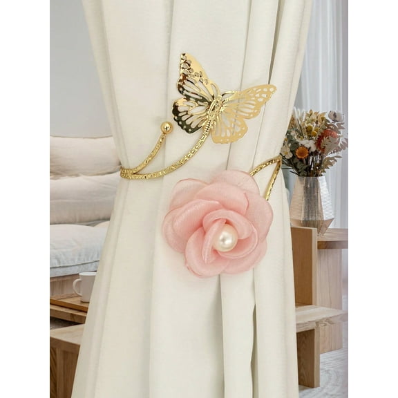 2 Pack Rose Shaped Curtain Buckle, 3d Flower Curtain Tieback, Window Decoration, Curtain Storage Holder Gifts Birthday Graduation