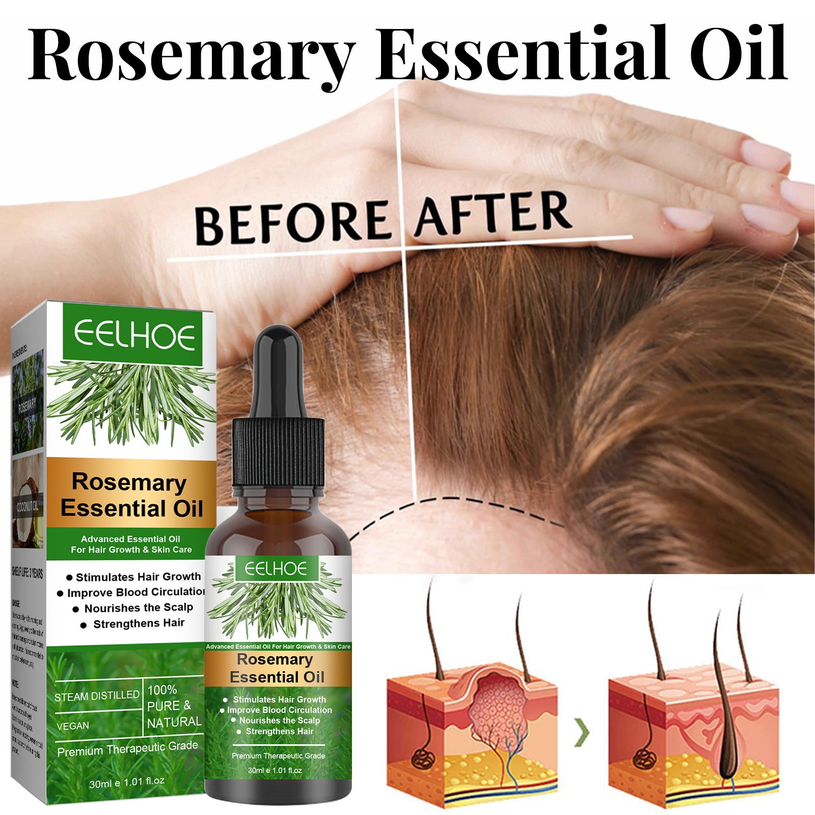 2 Pack Organic Rosemary Essential Oils For Hair Growth Skin Care 