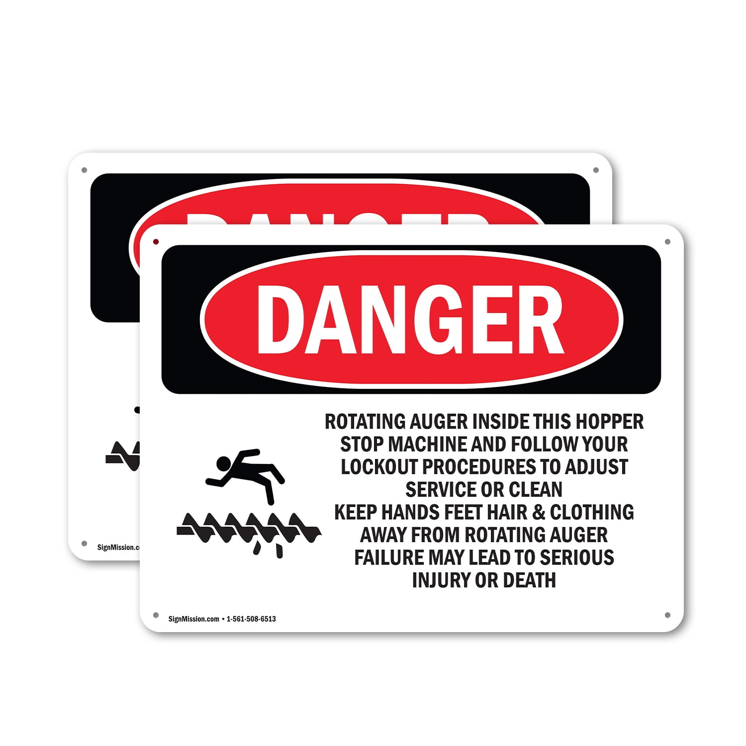 (2 Pack) Rotating Auger Inside This Hopper OSHA Danger Sign 24 Inch X ...