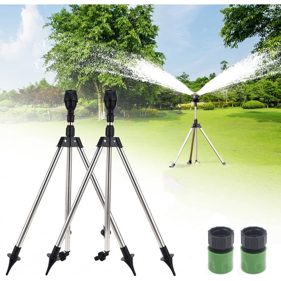 2 Pack Rotating Tripod Sprinkler, 360 Degree Automatic Irrigation for Lawn & Garden