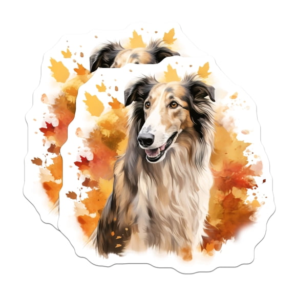 (2 Pack) Rough Collie Magnets - Watercolor Dog Art - Autumn Leaves Decor - 5 Inches On Longest Side - Thick Durable Magnet - Made in USA - MAG28852