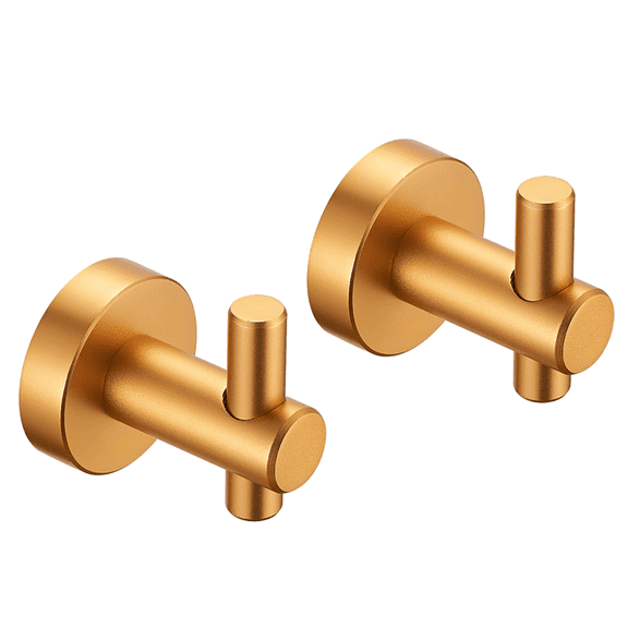 2 Pack Round Base Wall Mounted Towel Coat Hooks, Brushed Gold Heavy Duty Space Aluminum Wall Hooks, 22 LBS Load Anti Corrosion Bathroom Kitchen Bedroom Entryway Hanging Hooks