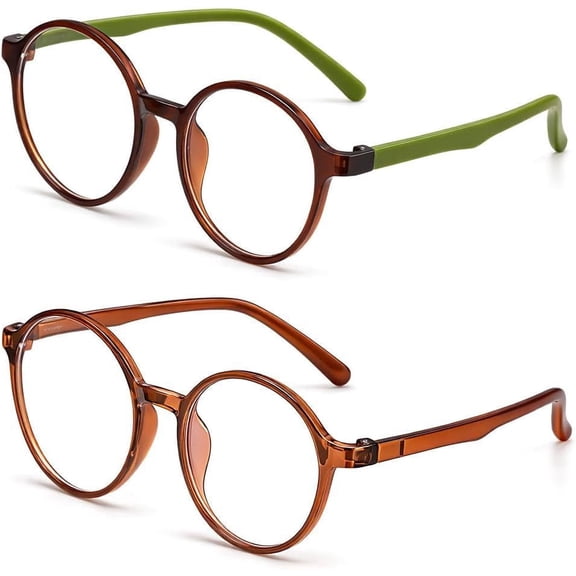 2 Pack Round Blue Light Blocking Glasses for Men Women, Fashion Computer Screen Eyewear