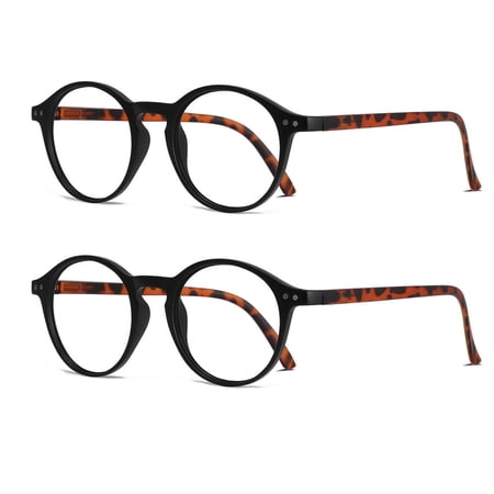 2 Pack Round Blue Light Blocking Reading Glasses Resin Computer Anti-Radiation Presbyopic Glasses