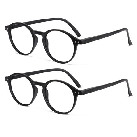 2 Pack Round Blue Light Blocking Reading Glasses Resin Computer Anti-Radiation Presbyopic Glasses