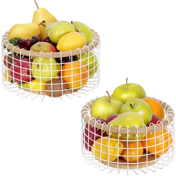 2 Pack Round Fruit Vegetable Storage Baskets Metal Wire Basket Kitchen Organizer