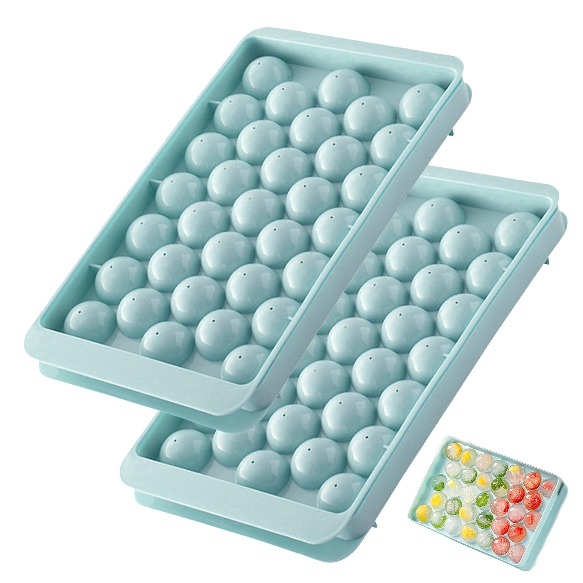 2 Pack Round Ice Cube Tray with Lid, Mini Ice Ball Maker Mould for ...