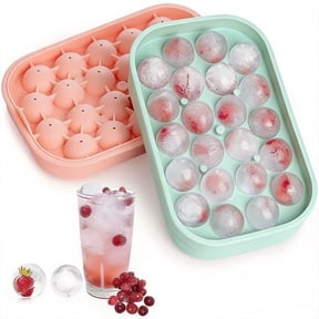 2-Pack Round Ice Cube Trays with Lid, 22-Cavity Silicone Ice Ball Maker, Sphere Molds for Whiskey Cocktails Coffee, Mint Green & Pink