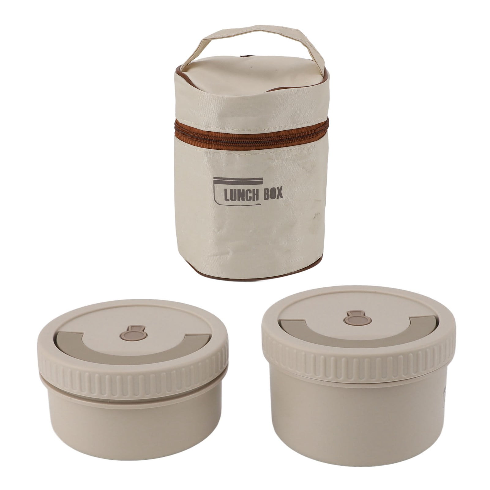 2-Pack Round Insulated Bento Box Set - 316 Stainless Steel Leakproof Food Container with Carry Bag, Beige