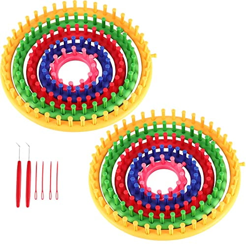 2 Pack Round Knitting Looms Set,Set of 5 Plastic Knitting Loom Kit with 2 Hook,4 Needle,Loom Knit Starter Kit for Beginners