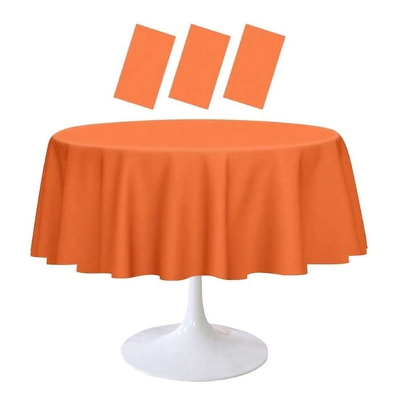 2 Pack Round Orange Plastic Tablecloth 84 X 84 Inch Disposable Table Cover For Picnic Wedding Party