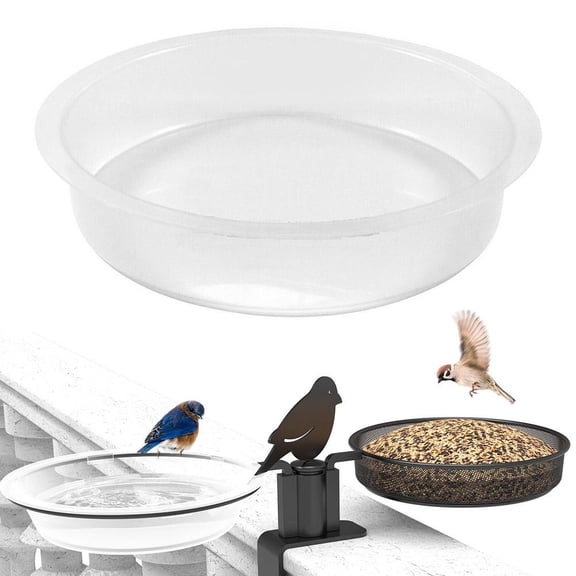2 Pack Round Plastic Bird Feeder Bowls, Replacement Seed Water Tray, Feeding Station Dish for Wild Oriole Goldfinch Hummingbird, Outdoor Garden Patio