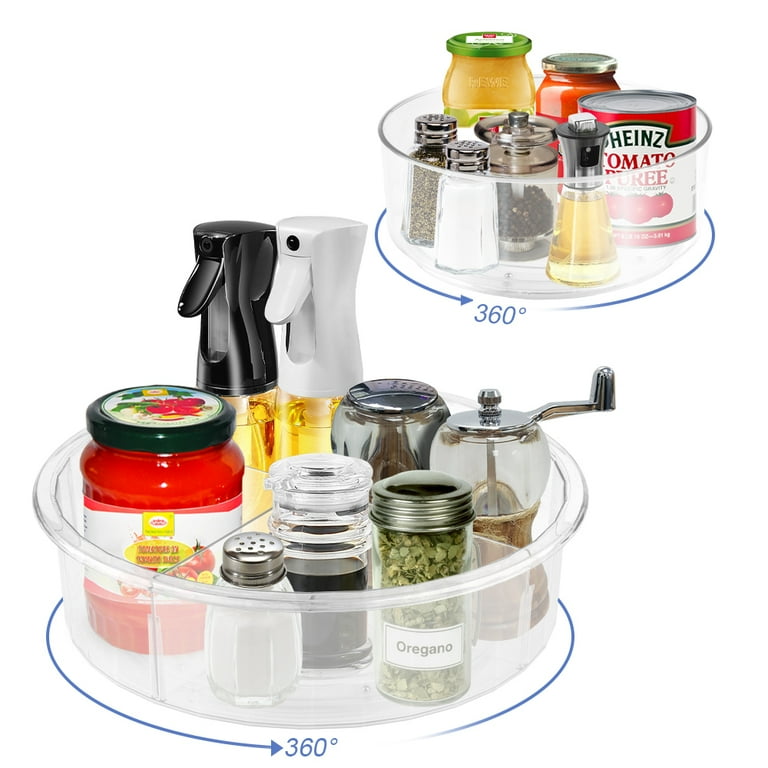 Kitchen Details 2 Pack Lazy Susan Bin | Triangular Pantry Organizer |  Corner Cabinet | Handle | Spice Jars | Cans | Clear