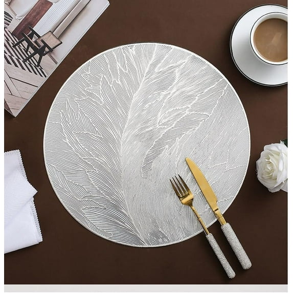 2 Pack Round Pressed Vinyl Placemats, PVC Table Mats for Holiday Wedding Dinner Table Decoration, 15 Inch (Rosegold)