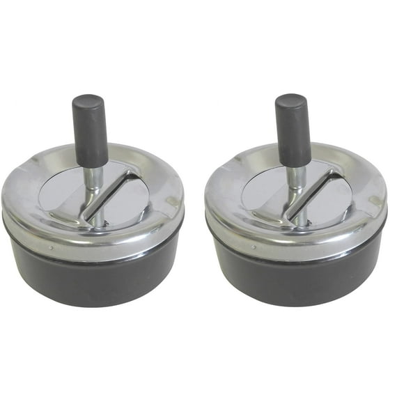 2-Pack Push Down Cigarette Ashtray with Spinning Tray Stylish Metal Windproof Press Rotating Lid for Home, Office, Patio, Outdoor & Indoor Use (Black)