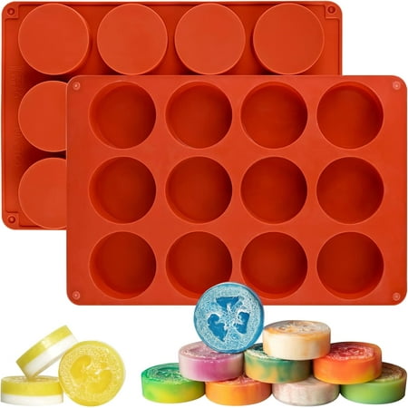 2 Pack Round Silicone Soap Molds 12 Cavity Cylinder Handmade Silicone Molds for Soap Making Supplies DIY Bath Bombs Shower Steamer Lotion Bars, Loofah Soap\u2026