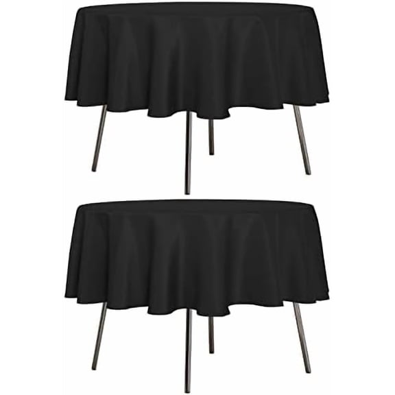 2 Pack Round Tablecloth 60 Inch Black, Stain and Wrinkle Resistant Table Cloth - Washable Polyester Table Cover for Dining Tables, Buffet Parties and Camping