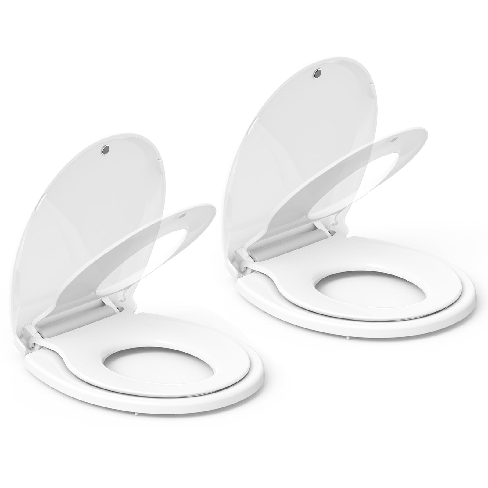 2 Pack Round Toilet Seats with Built-In Toddler Potty Training - Soft Close, Non-Slip, Easy Install & Clean, Magnetic Kids Seat, Durable Hinges, Fits Standard Toilets, White