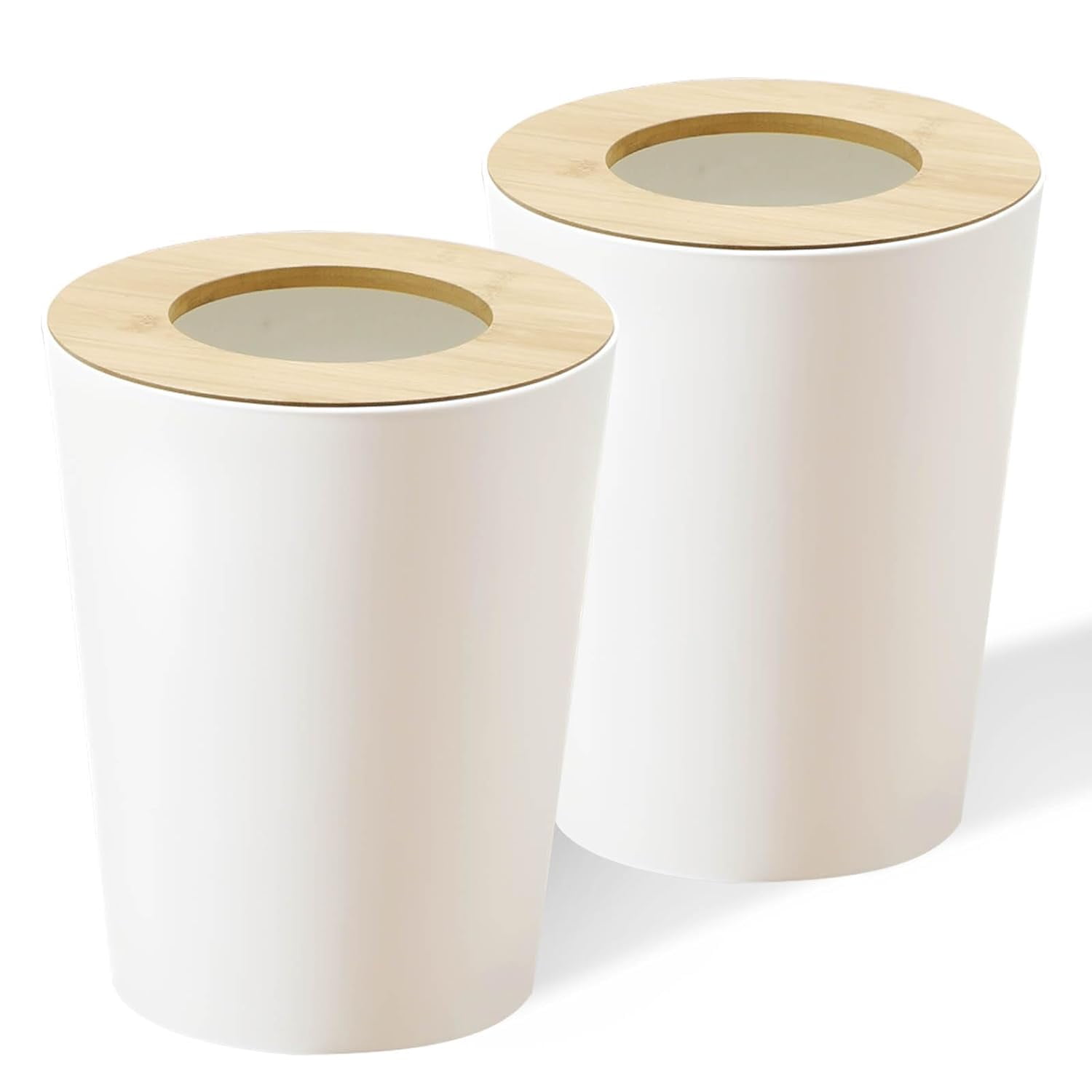 2 Pack Round Trash Can Bamboo Lid, 2.4 Gallon Small Modern Aesthetic ...