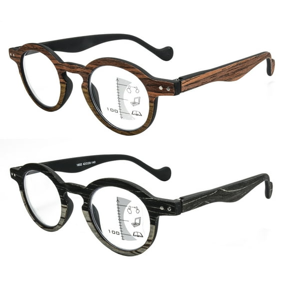 2 Pack Round Wood Grain Reading Glasses Progressive Readers Presbyopic glasses