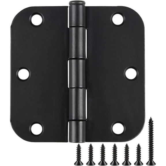 2 Pack Rounded Matte Black Door Hinges 3.5 Inch Interior Room Hardware 3 1/2" 5/8 Radius Apartment Cottage Flat Bungalow Mobile Home Skyscraper Indoor Hinge for Doors Use Renovate Bedroom Kitchen