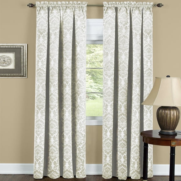 2 Pack Royal Albert Damask Thermal Blackout Rod Pocket Curtain Panels - Ivory, 63 in. Long