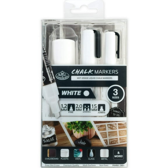 ( 2 Pack ) Royal & Langnickel 3 Piece White Variety Size Chalk Marker Set