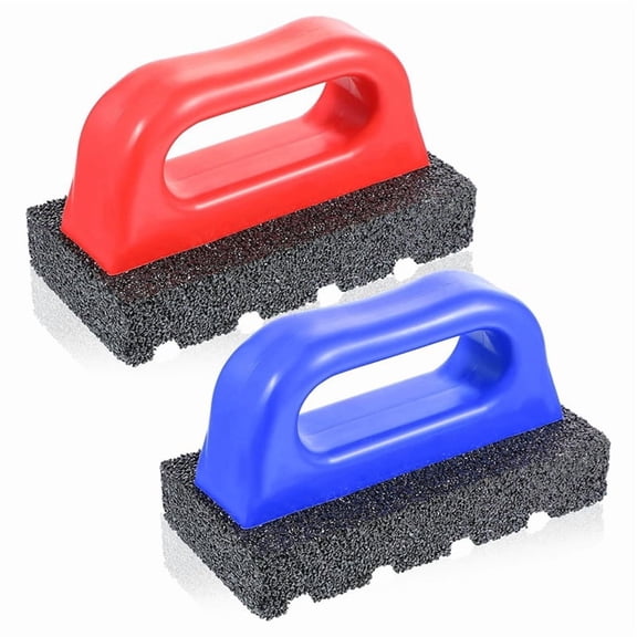 2-Pack Rub Bricks with Handles for Concrete Smoothing, 20 Grit Masonry Tools in Red and Blue