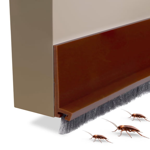 2 Pack Rubber Door Sweep, 39" x 2" Under Door Draft Stopper Blocker with Brush, Self-Adhesive Weather Stripping, Door Bottom Seal Strip for Cold Hot Air Gap Insulation (Brown)