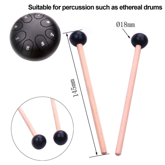 2-Pack Rubber Drumsticks with Maple Wood Handles for Percussion Instruments 2Pcs rubber wood