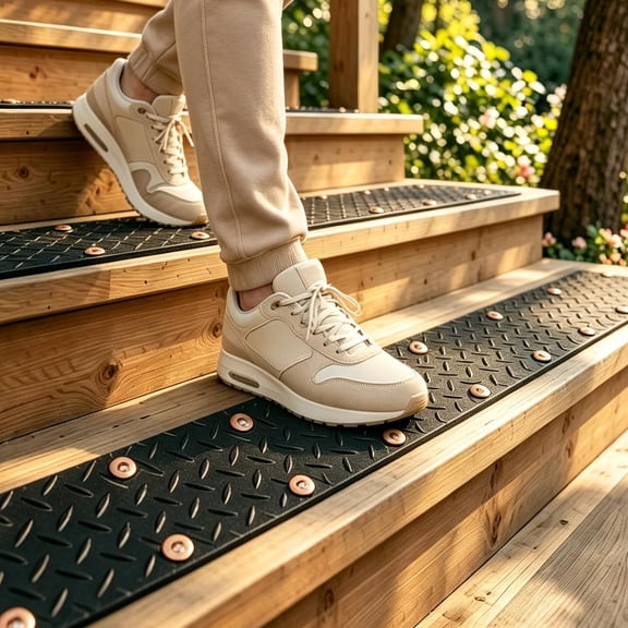 2 Pack Rubber Non Slip Stair Treads 31.5"x4" Screw-On, Weatherproof Anti-Slip Step Grips for Outdoor Wooden Steps Porch Yard Walkway, Dogs and People Walk Safely Rain Snow Ice.