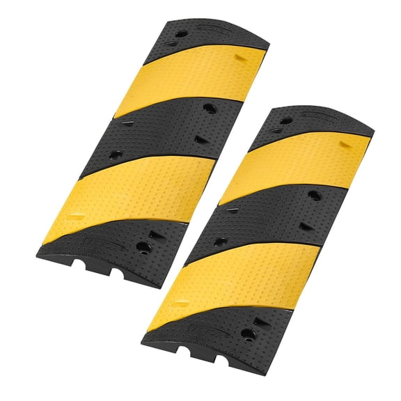 2-Pack Rubber Speed Bumps, 40" Long, 2-Channel Design, 22000 lb/Axle Heavy Duty Traffic Calmer with Cable Protector Ramps & Anchors for Driveway, Road, Parking Lot