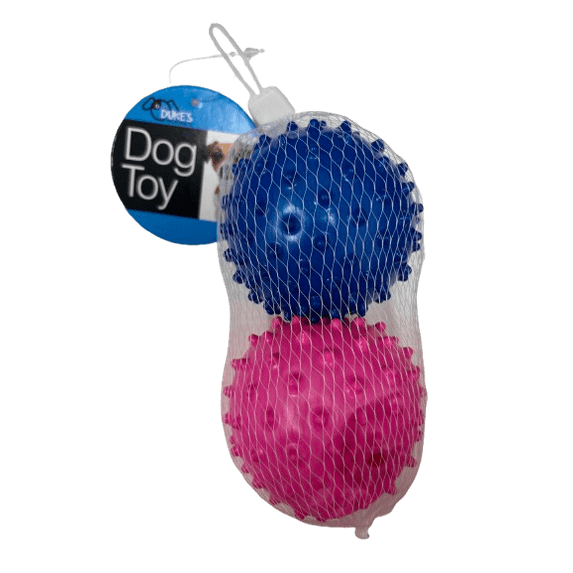 2 Pack Rubber Spike Dog Balls, 3 in Durable Pet Toys, Soft Yet Sturdy Spiky Texture for Easy Grip, Chewing, Fetch, Exercise, Playtime, Dental Health, Fun Interactive Balls for Dogs, Pink, Blue