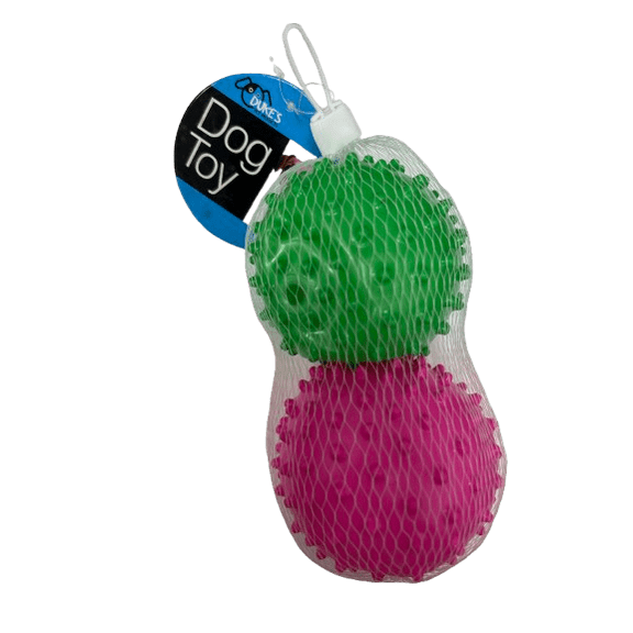 2 Pack Rubber Spike Dog Balls, 3 in Durable Pet Toys, Soft Yet Sturdy Spiky Texture for Easy Grip, Chewing, Fetch, Exercise, Playtime, Dental Health, Fun Interactive Balls for Dogs, Green, Pink