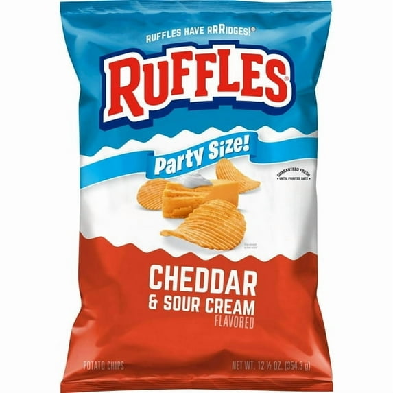 Pack of 2 - Ruffles Potato Chips, Cheddar & Sour Cream, 12.5 Oz Party Size Bag Packaging May Vary